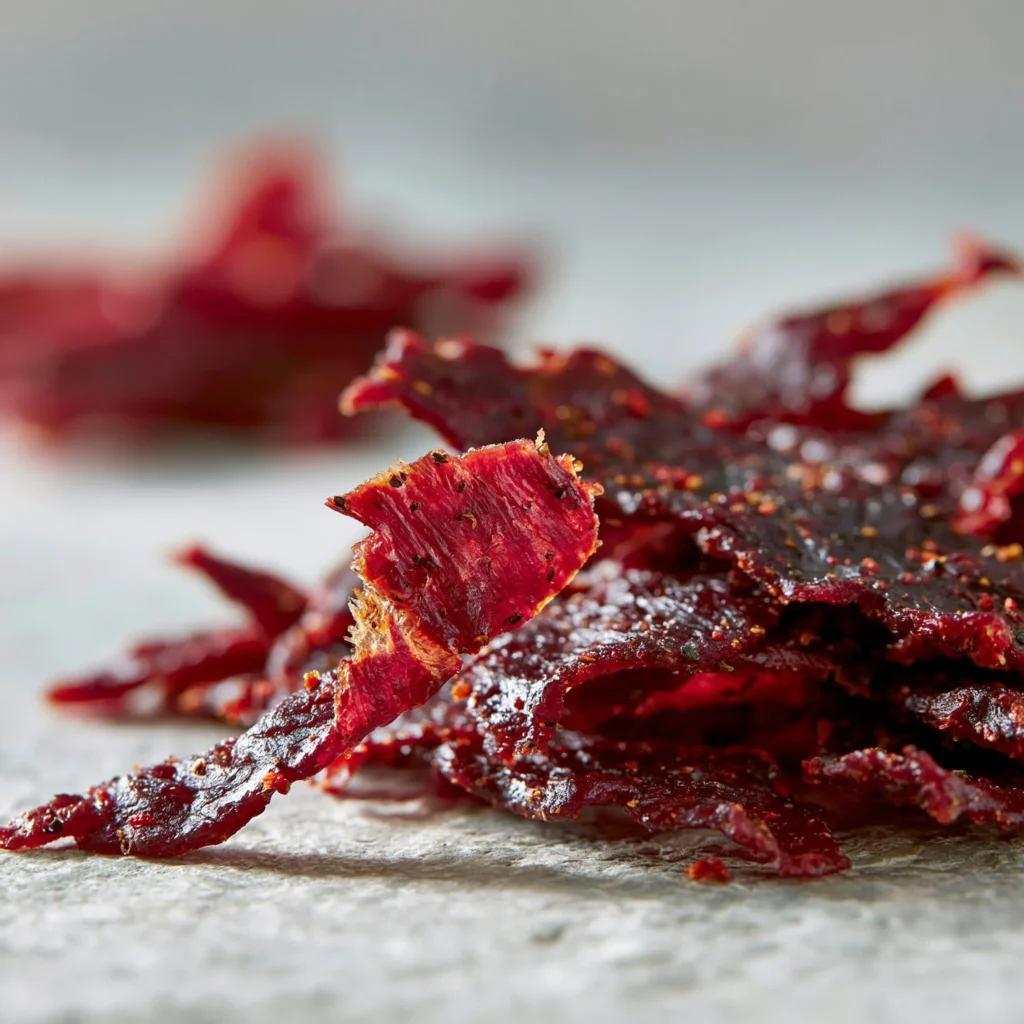 Homemade air fryer beef jerky in a bowl, showcasing texture and flavor.