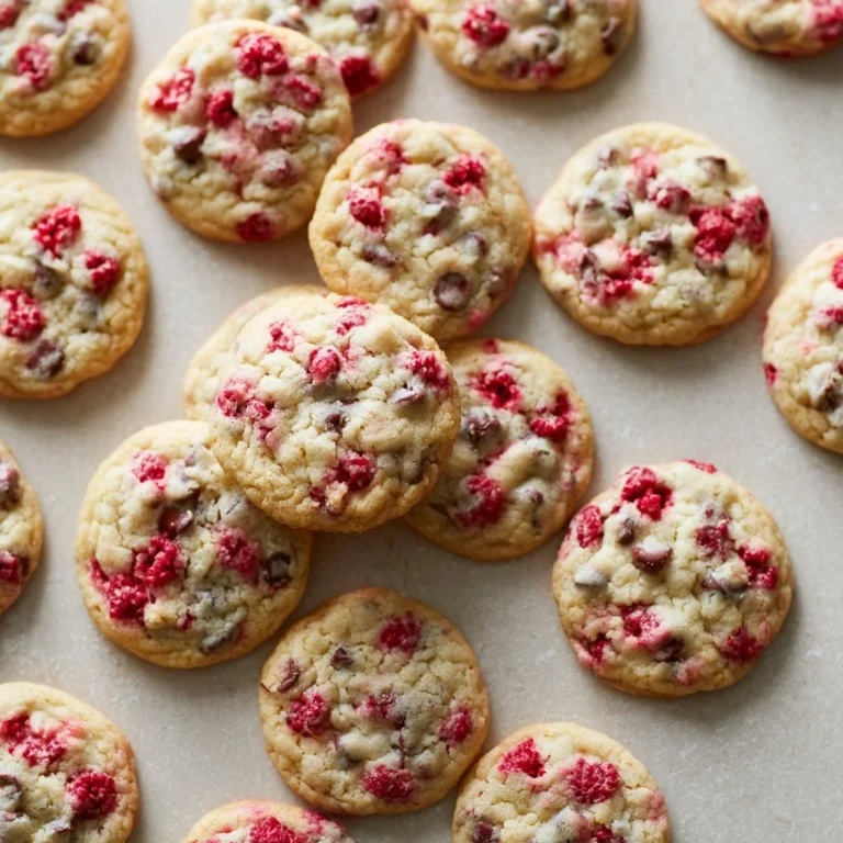 Chewy raspberry chocolate chip cookies fresh out of the oven