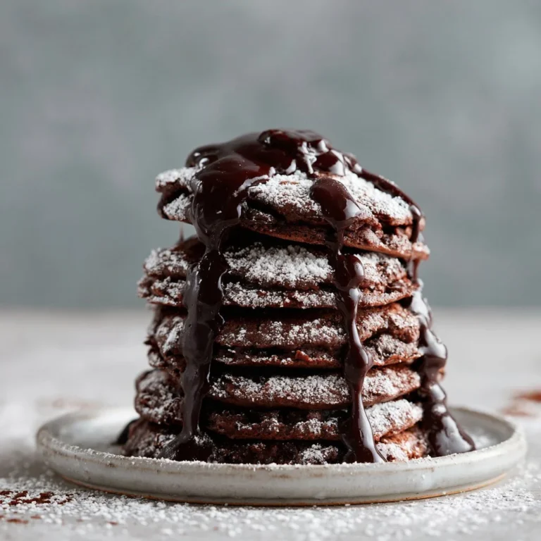 Delicious chocolate pancakes topped with syrup and berries