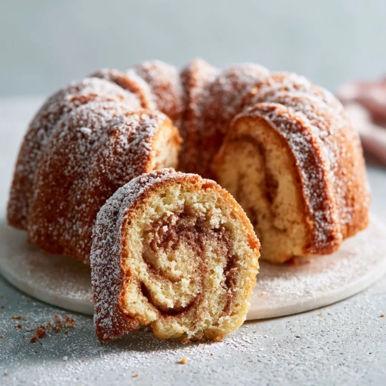Delicious Cinnamon Swirl Bundt Cake with a golden crust and swirls of cinnamon