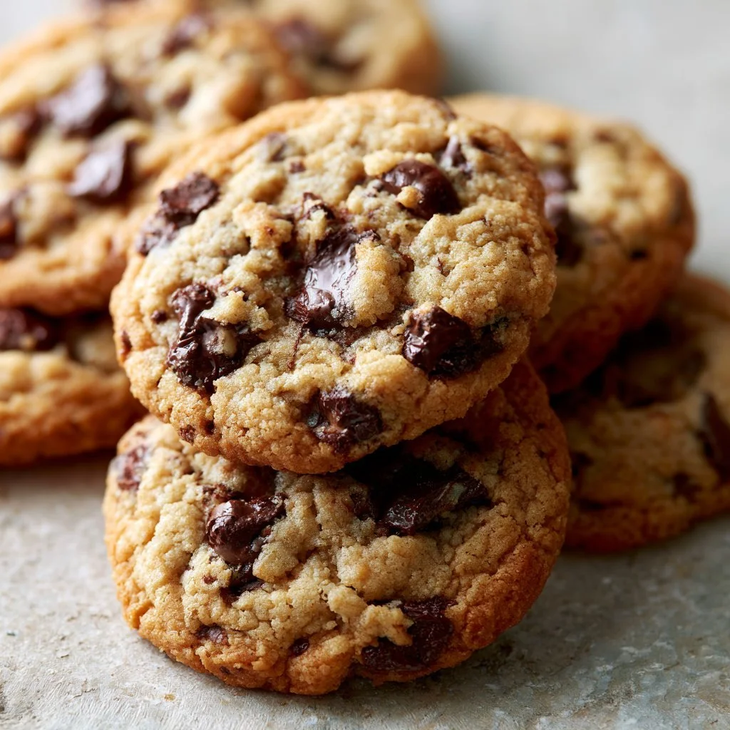 Freshly baked classic chocolate chip cookies on a cooling rack.