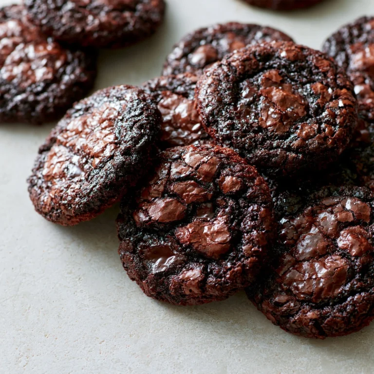 Decadent fudgy brownie cookies stacked with chocolate chips.