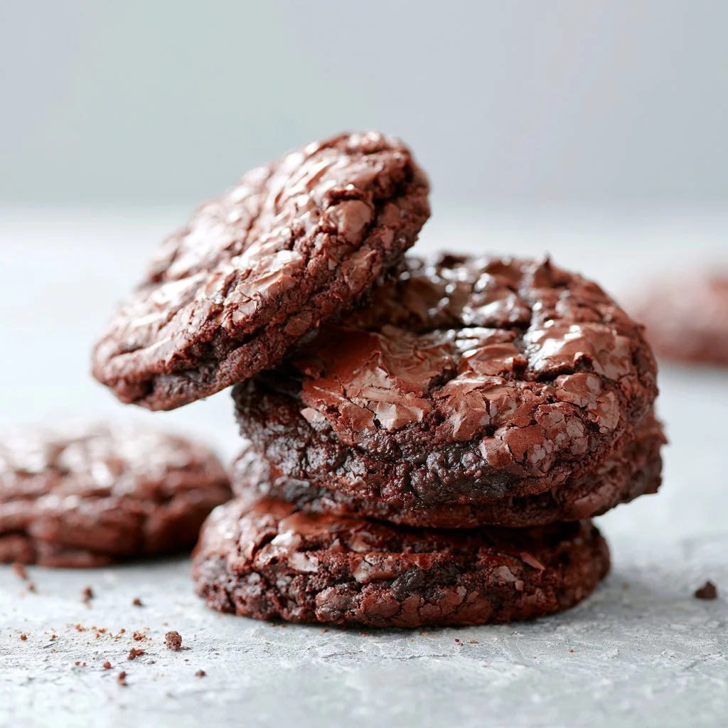 Fudgy brownie cookies with chocolate chips on a plate
