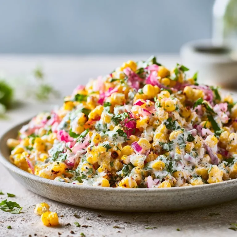 Healthy street corn salad with Greek yogurt in a colorful bowl