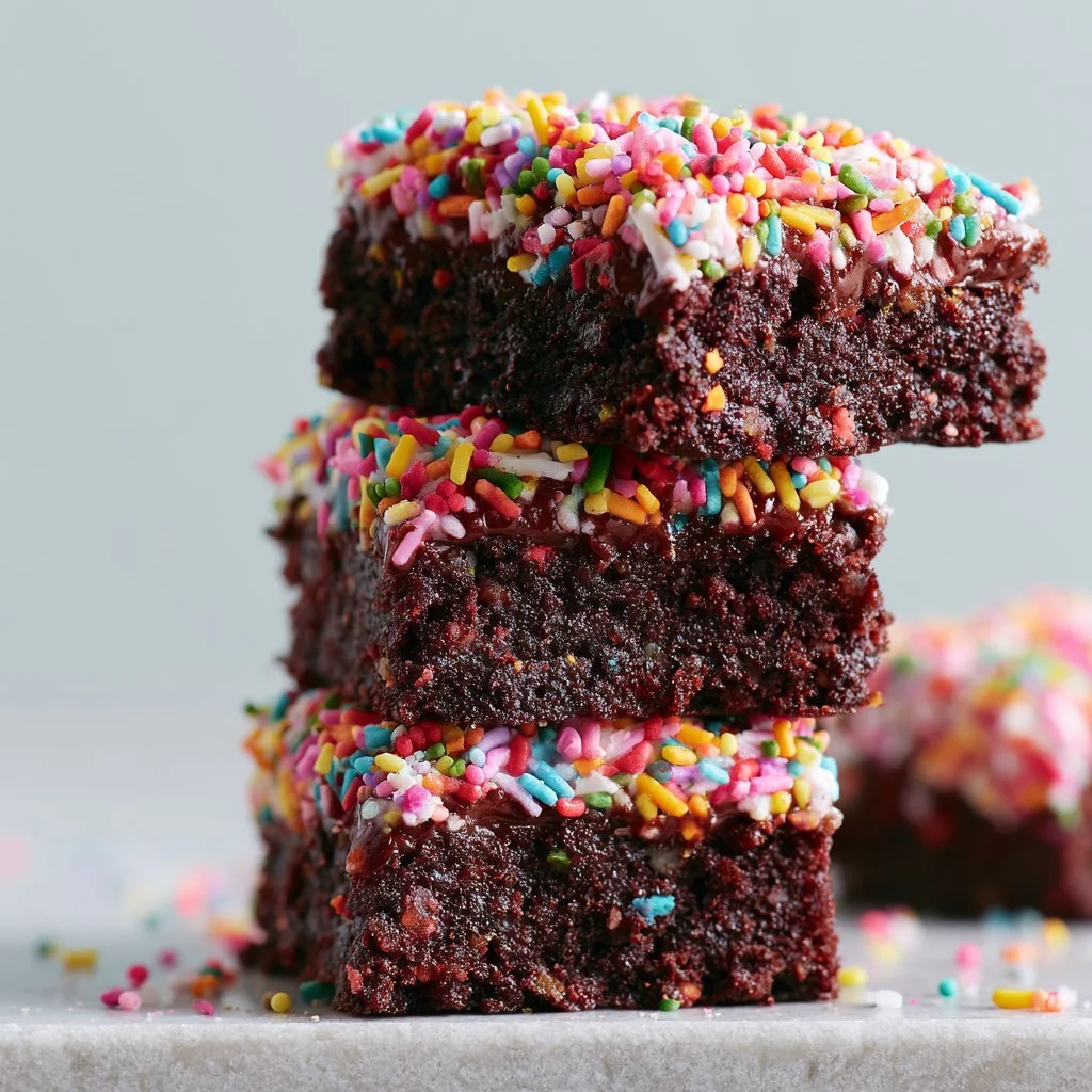 Delicious homemade cosmic brownies with chocolate and colorful sprinkles
