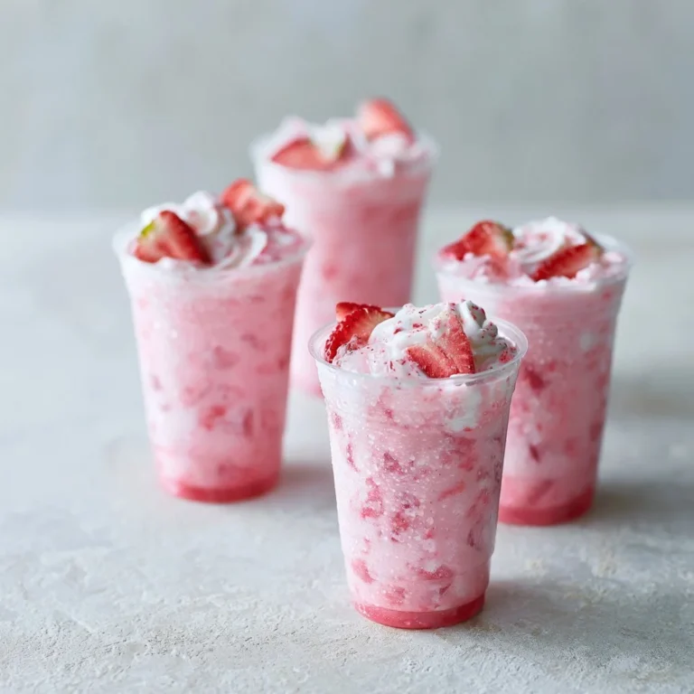 Refreshing homemade pink drink with strawberries and coconut milk