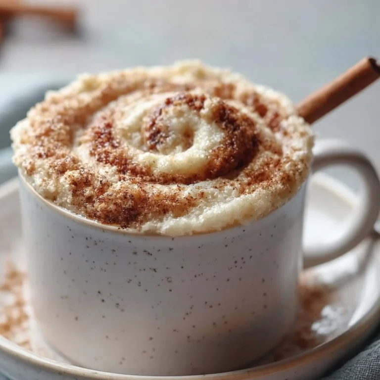 Lightning microwave cinnamon roll mug cake in a white mug