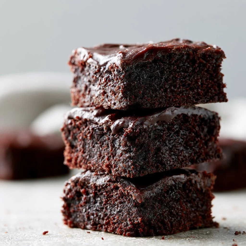Deliciously rich and fudgy Lunch Lady Brownies served on a plate.