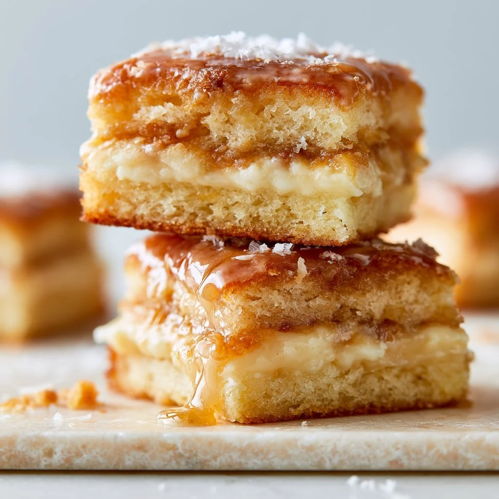 Delicious homemade Maple Donut Bars with maple glaze on a wooden background