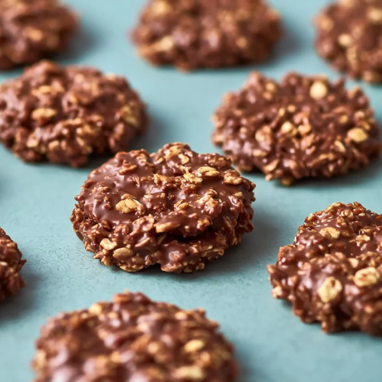 No-bake chocolate peanut butter oatmeal cookies on a plate