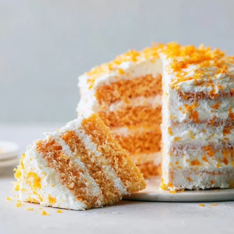 Delicious slice of Orange Creamsicle Cake with orange frosting and cream layers
