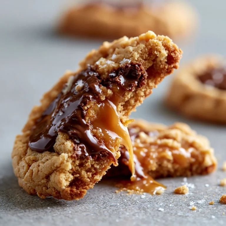 Delicious Peanut Butter Chocolate Caramel Cookies arranged on a plate