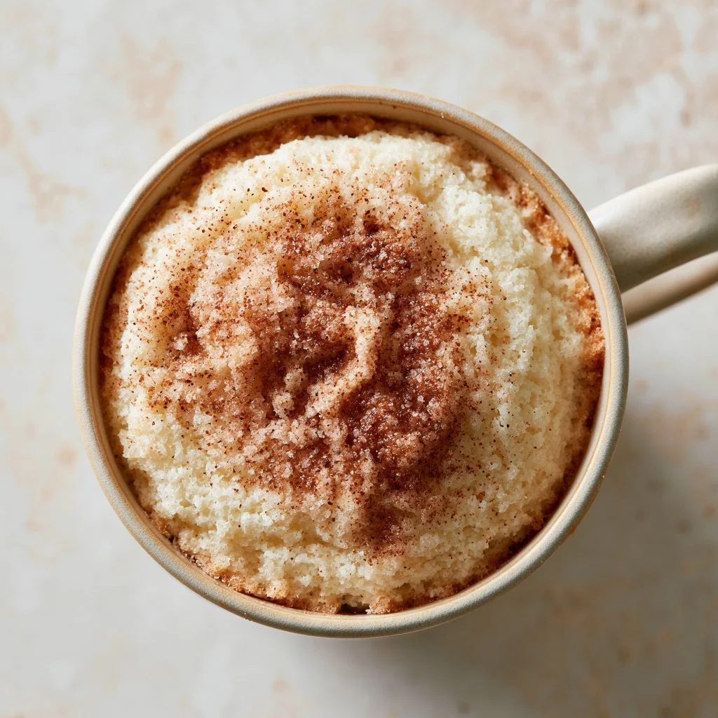 Delicious snickerdoodle mug cake served in a coffee mug